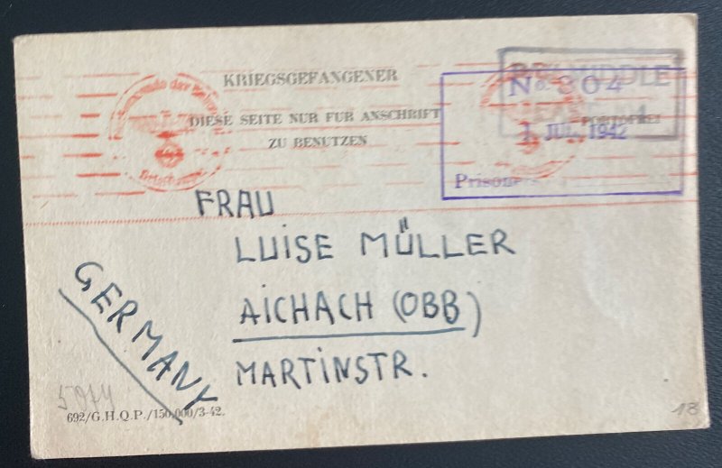 1942 British Fieldpost Middle East Forces Postcard Cover To Aichach Germany