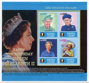 Sierra Leone - Queen Elizabeth II - 80th Birthday - Sheet of 4 Stamps - MNH