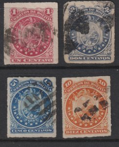 Sc# 24 / 27 Bolivia 1887 Coat of arms rouletted 11 stars used set CV: $22.00