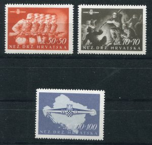 NDH CROATIA 3rd REICH PUPPET STATE 1945 STORM DIVISION SCOTT B73-B75 PERFECT MNH