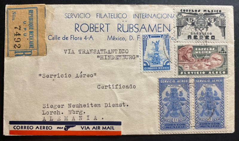 1936 Mexico Hindenburg Zeppelin LZ 129 Airmail Cover To Lorch Germany