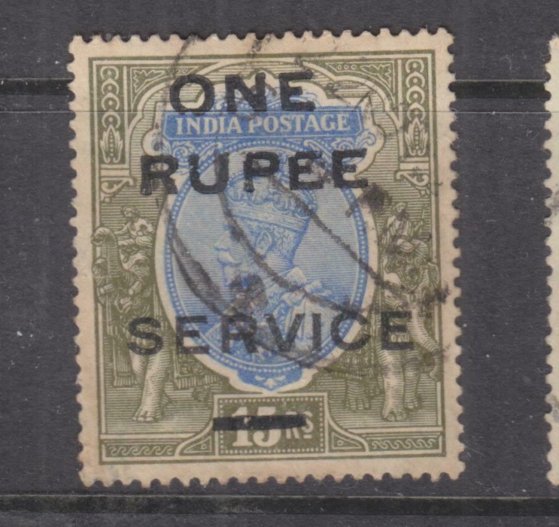 INDIA, SERVICE, 1925  KGV ONE RUPEE on 15r. Blue & Olive, used, toning.