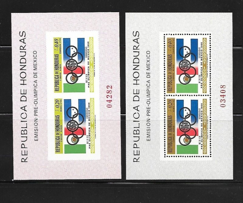 HONDURAS Sc c435b-c NH ISSUE of 1968 perf & imperf S/S Olympics Mexico 