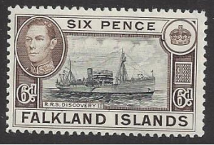 Falkland Is. #89 mint single, ship R.R.S. Discovery II, issued 1938