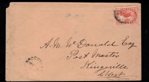 Canada #12 Used Fine On Cover To Kingsville - Corner Fault On Envelope