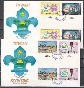 Tuvalu, Scott cat. 176-179. Scouting Anniv. Gutter Pairs. 2 First day covers. ^