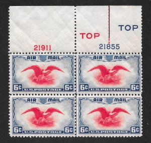 C23 MNH 6c. Air Mail, Plate Block, No Arrow, Free Insured Shipping