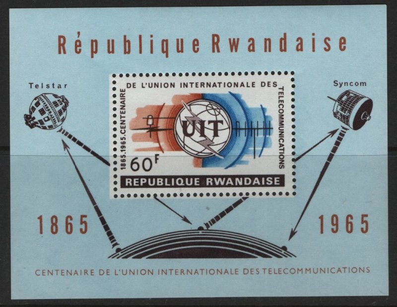 RWANDA 113 MNH  UIT  SOUVENIR SHEET 1965