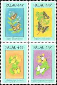 Palau #186a, Complete Set, Block of 4, 1988, Butterflies, Never Hinged