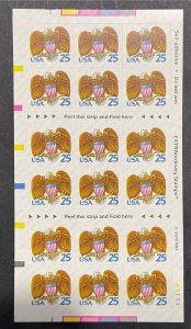 US 1989 25c Eagle & Shield #2431a pane of 18 booklet  mint