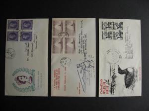 Canada unknown cachet 3 FDC first day covers, blocks of Sc 330, 351, 369