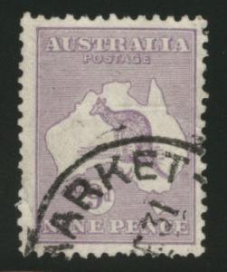 AUSTRALIA  Scott 97  the 9p Kangaroo Map stamp 1929 viole...