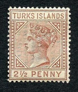 Turks and Caicos SG56 2 1/2d Red-brown M/M Cat 48 pounds