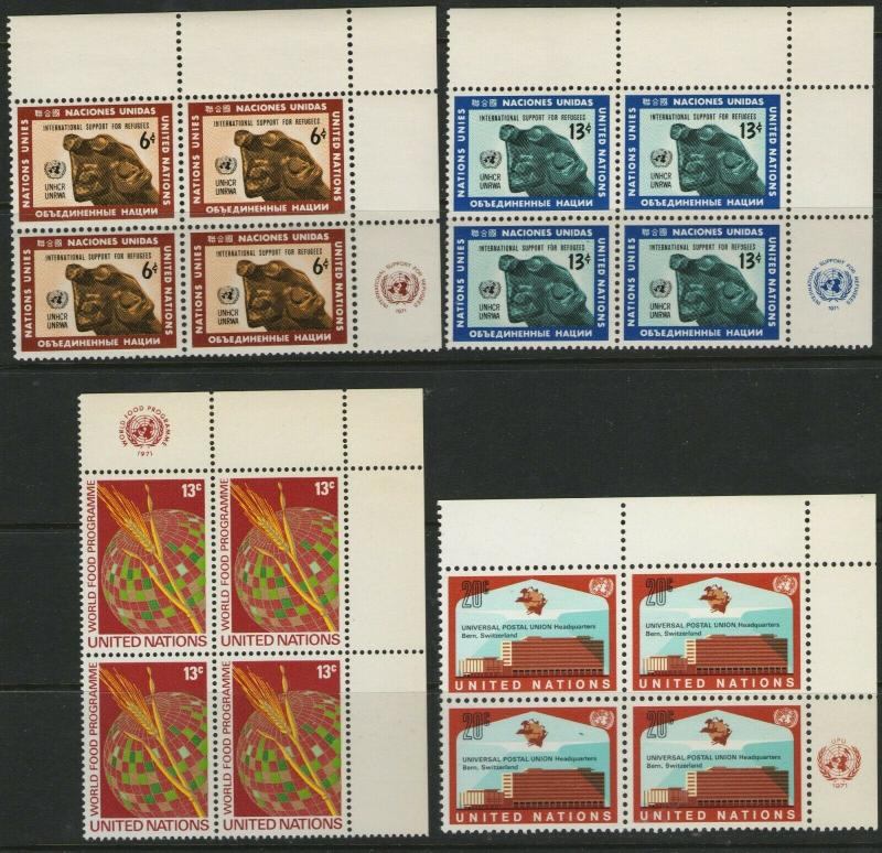 UN NY MNH Scott # 216-219 Refugees, UPU, Food Inscription Blocks (16 Stamps) -4