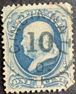 Scott#: 145 - Benjamin Franklin, w/o Grill 1¢ 1870 used single stamp - Lot 9