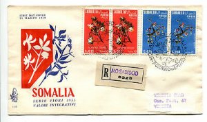 Somalia AFIS FDC Venetia 1958 Fiori couple traveled Racc. For Italy