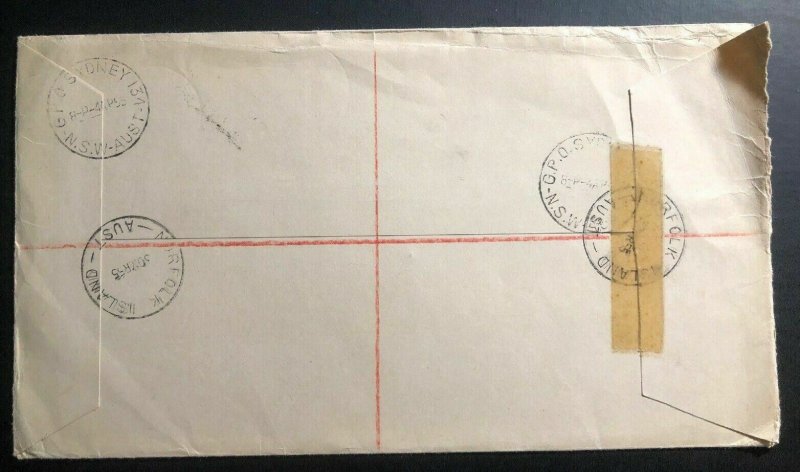 1955 Norfolk Island Registered cover To Sydney Australia First Stamp Issue Sc#18