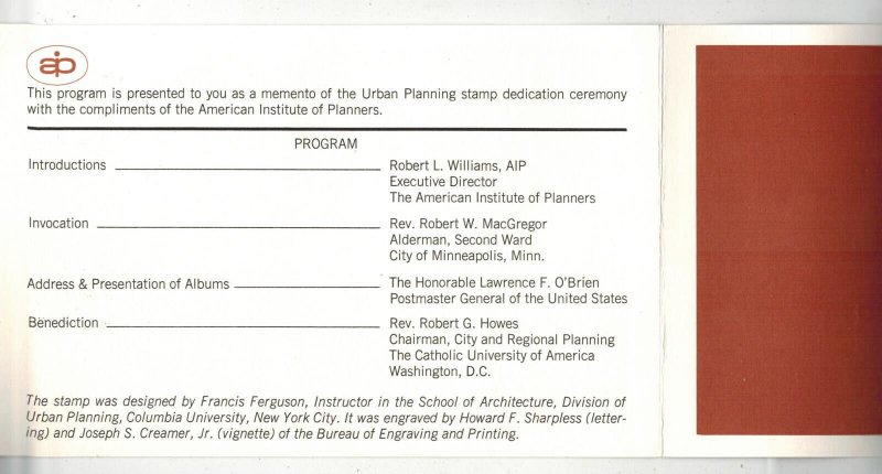 1967 URBAN PLANNING STAMP CEREMONY PROGRAM FDC #1333