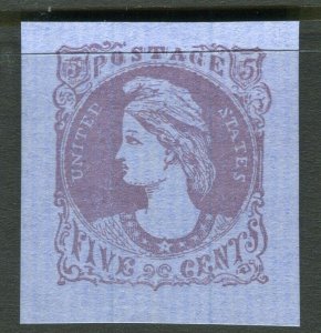 USA; Early classic reprint of United States Postage FIVE CENTS Imperf 