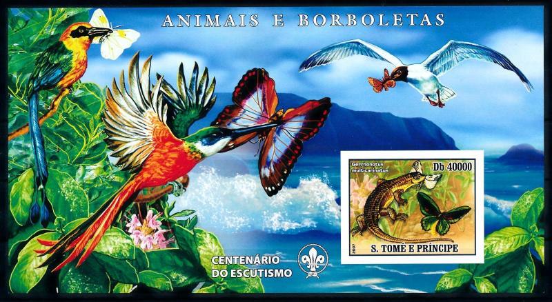 [96740] Sao Tome & Principe 2007 Butterflies Birds Scouting Imperf. Sheet MNH