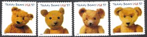 United States #3653-56 37¢ Teddy Bears (2002). Four singles. MNH