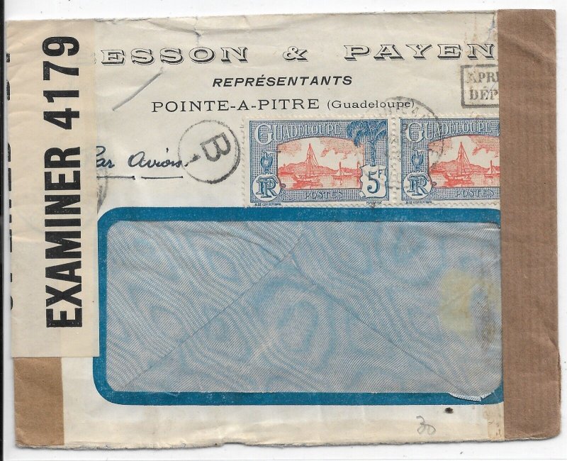 Pointe-A-Pitre, Guadeloupe 1946 Window Envelope French & English censors (C5059)