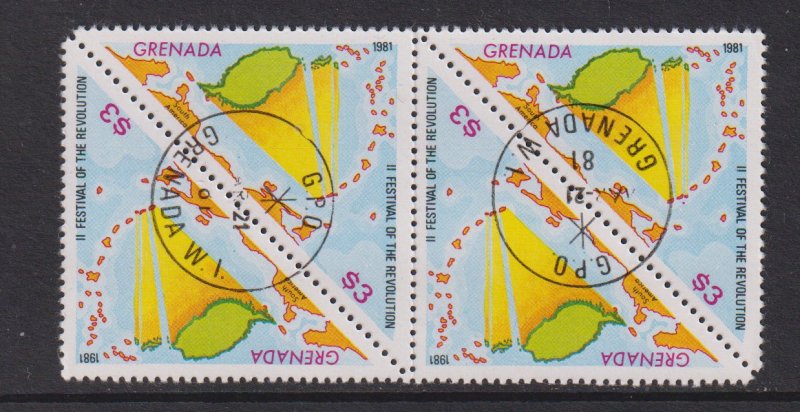 Grenada  #1040 cancelled  1981  festival of the revolution $3 map block of four