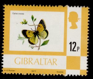 GIBRALTAR QEII SG384, 1977 12p collias crocea, NH MINT.