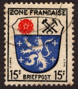 1945, Germany, French Occupation 15Fr,  Used, Sc 4N7