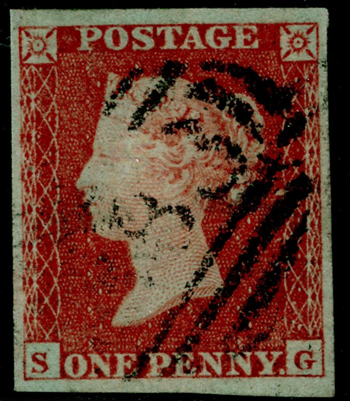 SG8, 1d red-brown PLATE 172, FINE USED. Cat £60. 4 MARGINS. SG 