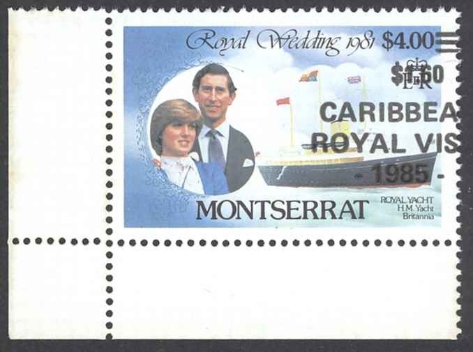 Montserrat Sc# 578 (MAJOR OVERPRINT SHIFT) MNH 1985 $1.60 Royal Visit