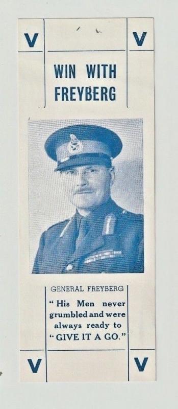 Rare WW2 Win with General Fryberg, Large New Zealand Poster Stamp. 1940.45x120mm