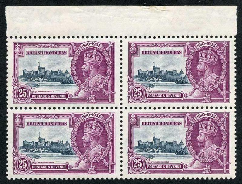 British Honduras SG146 1935 Silver Jubilee 25c Block of 4 ( 3 x U/M)