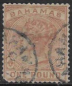 BAHAMAS  1884-90 £1 venetian red part incomplete - 39845