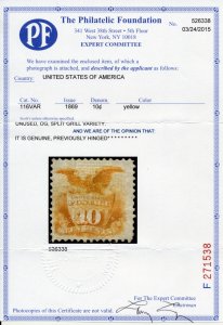 US 116 10c 1869 Shield and Eagle split grill PF cert Fine unused OG