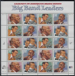 1996 Big Band Leaders Sc 3099a MNH 32c full sheet of 20 with 4 different designs