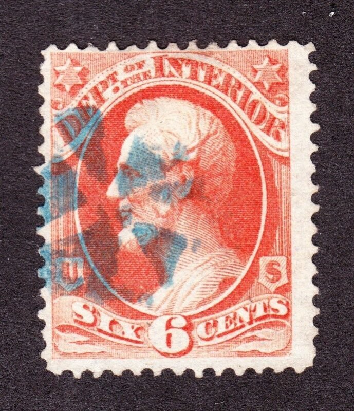 US O18 6c Interior Department Official Used w/ Blue Circle of Wedges Cancel