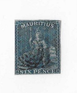 Mauritius  Sc #18  6p  blue used  FVF