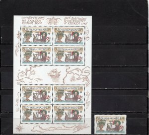 CZECHOSLOVAKIA 1992 SHIPS/DISCOVERY OF AMERICA 1 STAMP & SHEET OF 8 STAMPS MNH