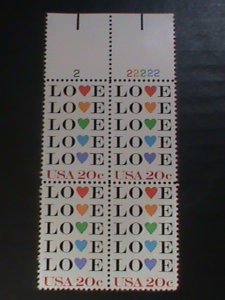 ​UNITED STATES-1984 SC#2072 COLORFUL LOVE -MNH PLATE BLOCK OF 4 VERT FINE