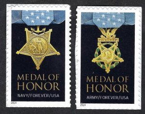 United States #4822a-23a Forever (49¢) Medals of Honor (2014). Two singles. MNH