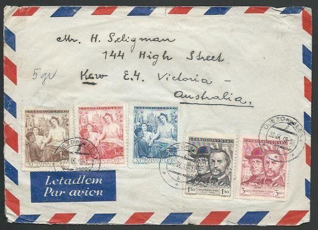 CZECHOSLOVAKIA 1948 airmail cover to Australia - nice franking.............61542