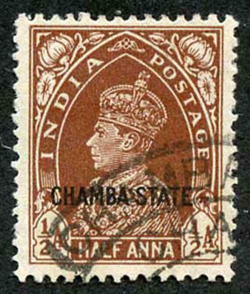 CHAMBA STATE SG83 KGVI 1/2a red-brown Fine Used (genuine postmark)