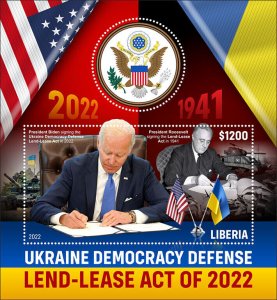 LIBERIA 2022 UKRAINE DEMOCRACY DEFENSE LEND-LEASE  BIDEN & FDR S/SHEET  MINT NH