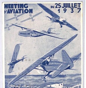 France AVIATION ART Postcard 1937 La Baule-Escoublac *Signed* {samwells}PH54