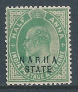 India-Convention States-Nabha #28 MH 1/2a King Edward VII Issue Ovptd. Nabha...