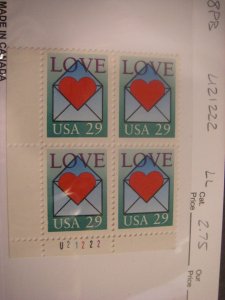 Scott 2618, 29c Love Letter, PB4 #U21222 LL bottom, MNH Beauty