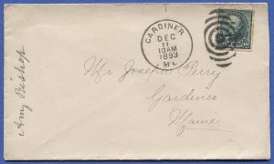 US 1893 Sc 228, 10c Webster on overpaid Cover, Gardiner, ME local cover