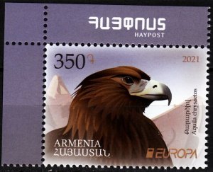 ARMENIA 2021-08 EUROPA: Endangered FAUNA. Bird Golden Eagle, HayPost CORNER, MNH