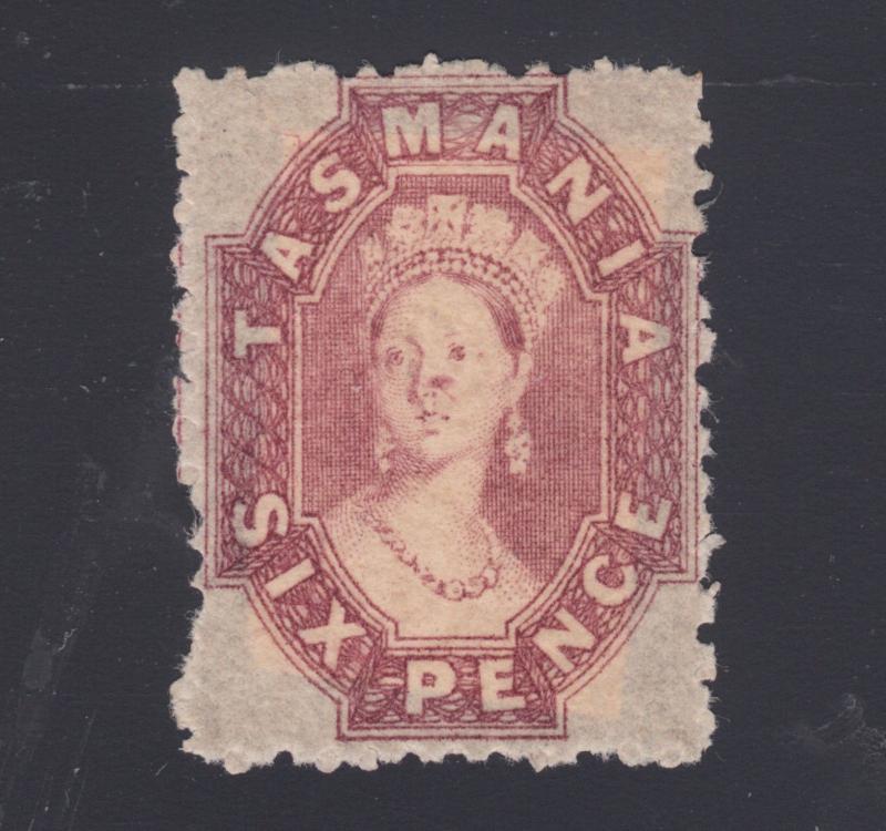 Tasmania Sc 32 MLH. 1864-91 6p red lilac Queen Victoria, scarce & F-VF